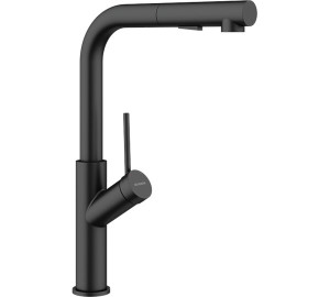 Black single-lever sink mixer with pull-out spout